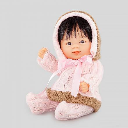 Кукла Бебетин в вязаном костюме с розовым бантиком, 21 см 